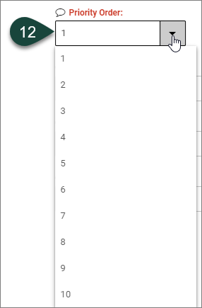 显示优先级顺序下拉菜单,选择从1到10 . .
